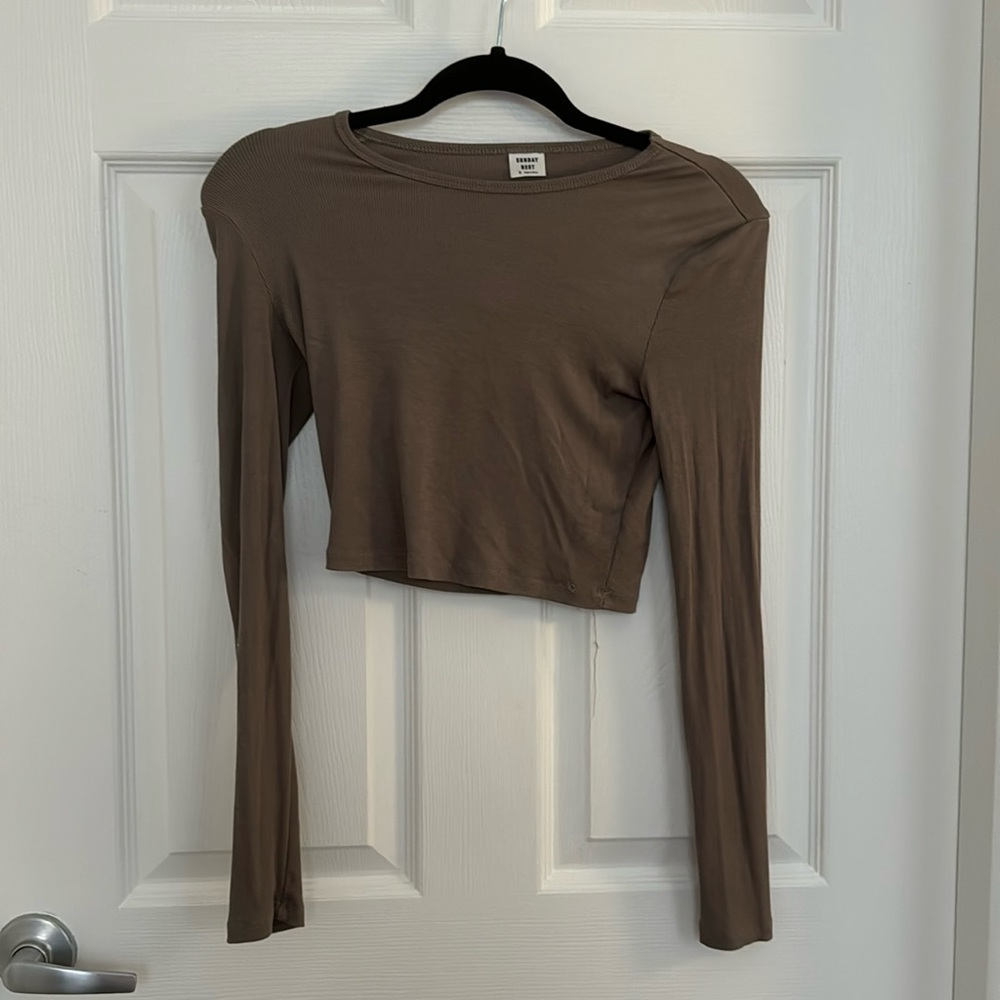 Aritzia Cropped Long Sleeve Top, Taupe, S